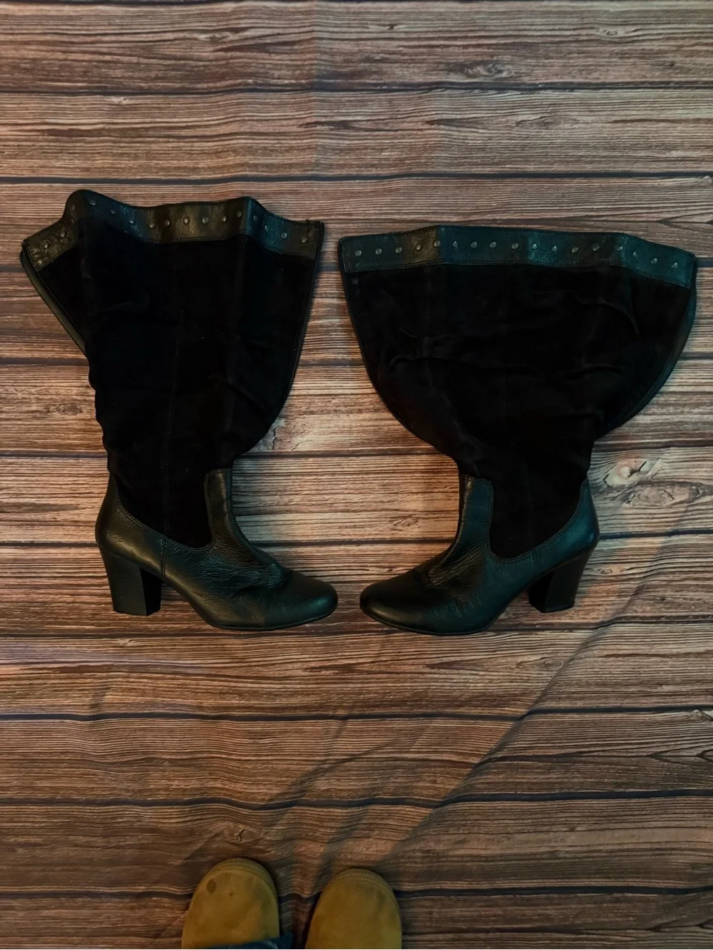 b.o.c. Black Over-the-Knee Suede and Leather Block Heel Boots